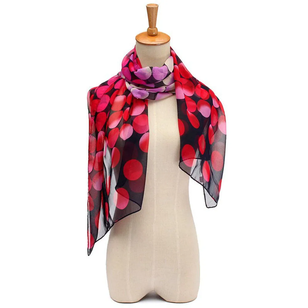 1 шт. Новый Модный зимний теплый шифоновый шарф с принтом в горошек Шелковые