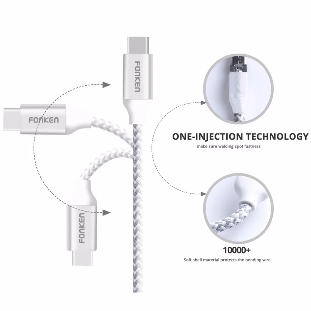 3 шт. fonken Тип USB C кабель Quick Зарядное устройство c 21AWG Max 2.4A быстрой зарядки Reversible для