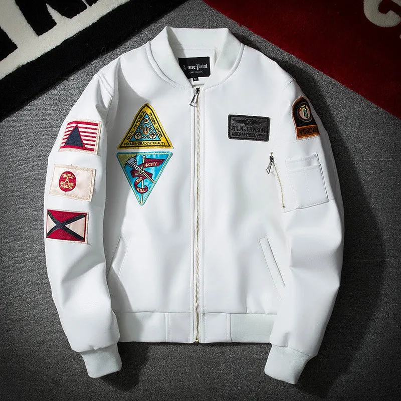 Модные для мужчин обувь мальчиков кожи полета куртки бомберы с нашивки уличная