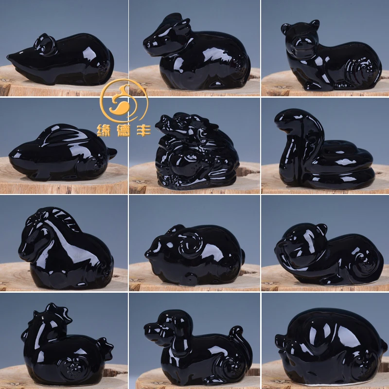 Ремесла в стиле ретро черная Маленькая керамика мышь из зодиака ox Тигр и Кролик