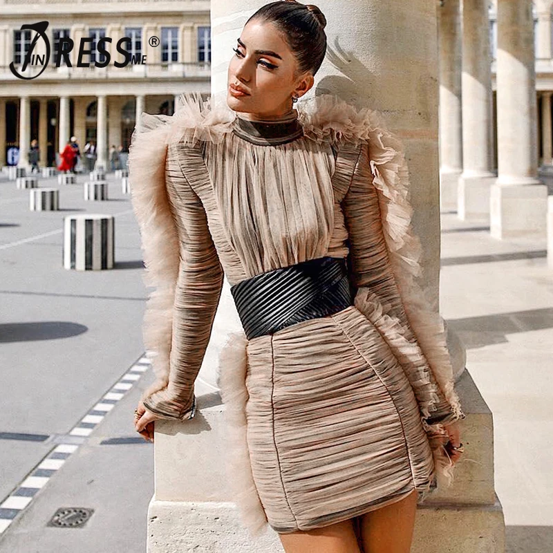 Женское облегающее платье INDRSESME кружевное Сетчатое с круглым вырезом вечерние