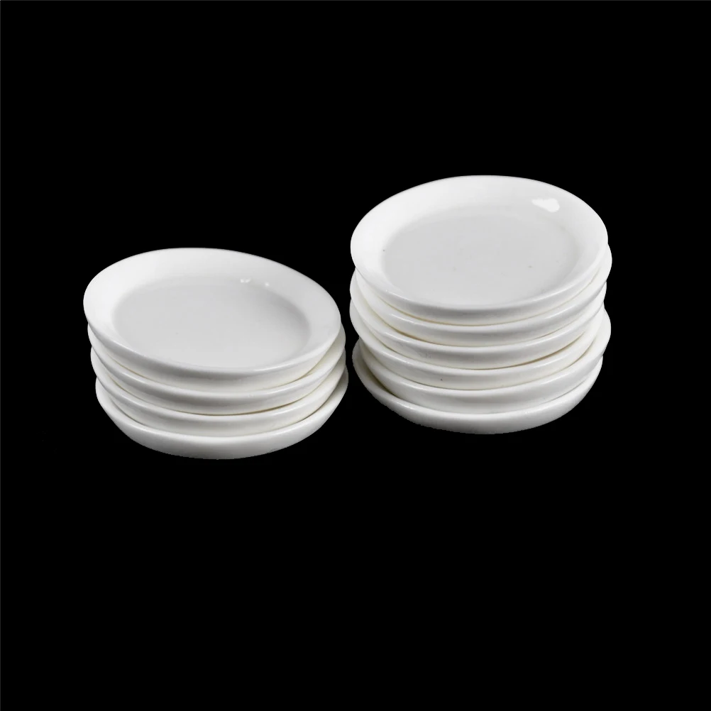 10PCS/SET Kitchen Toys Dollhouse Trays Plates Doll Durable Mini Food White Dishes Tableware Miniature Doll House Accessories
