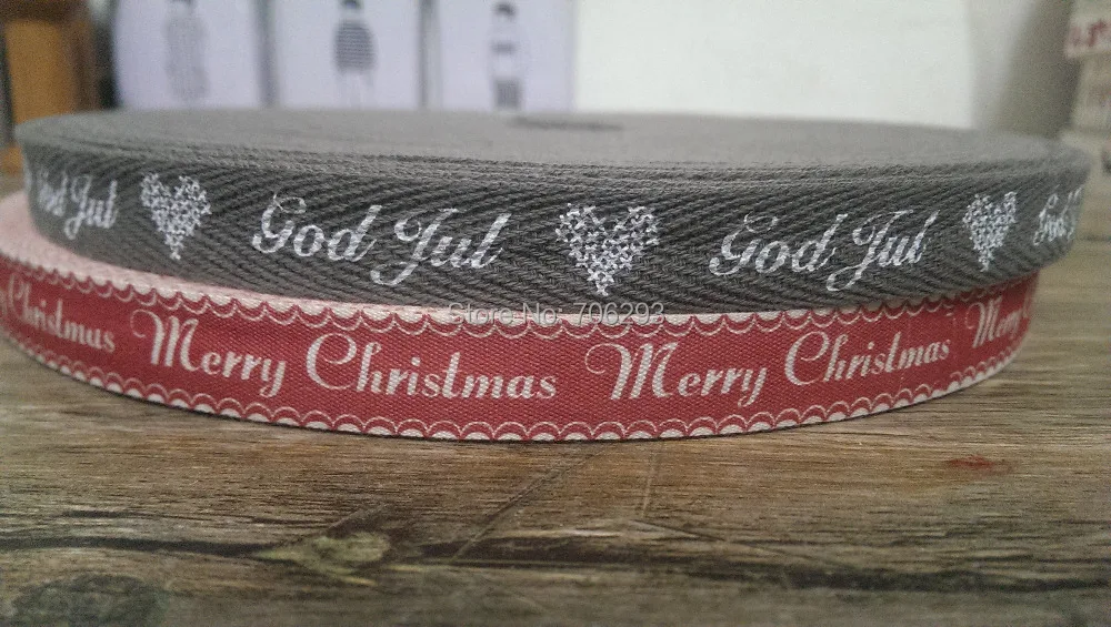 Хлопчатобумажная лента envIo gratis feliz navidad impresa GOD JUL и MERRY CHRISTMAS 15MMX100YARD|christmas straw|ribbon
