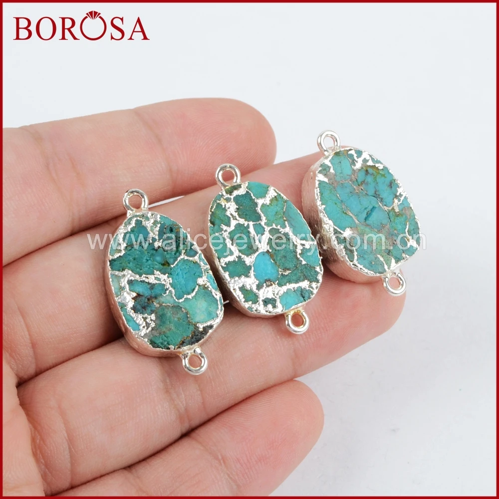 BOROSA 5 шт. Овальный Серебряный Цвет Медь 100% синий камни Друза соединитель двойные
