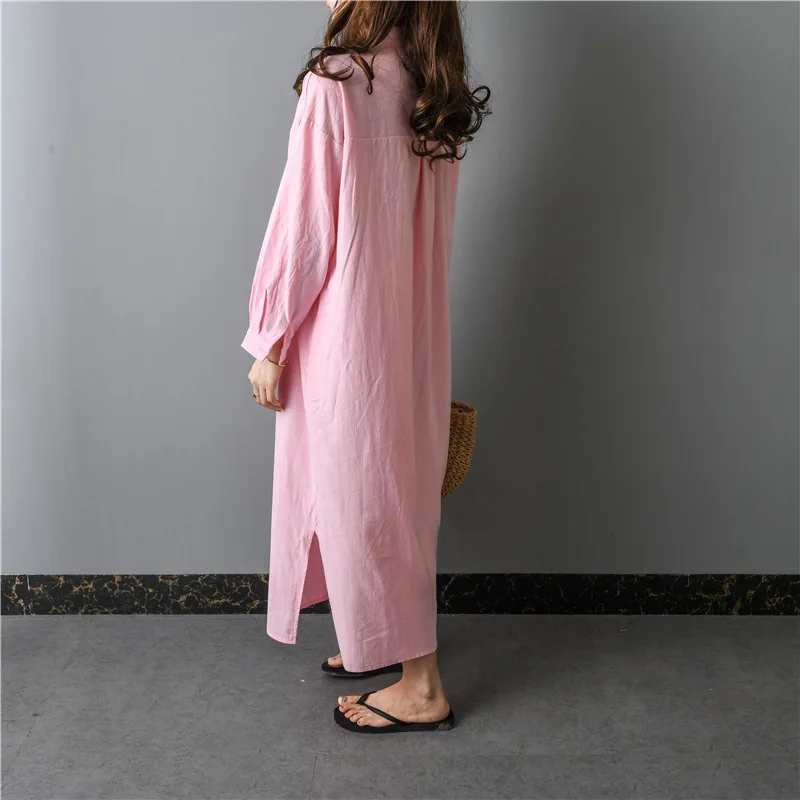 2019 макси платья для женщин из хлопка и льна халат Chemise Femme женская рубашка платье