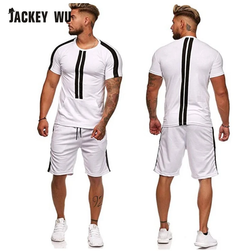 JACKEYWU 2 шт. мужской комплект лето 2019 одноцветная футболка с коротким рукавом