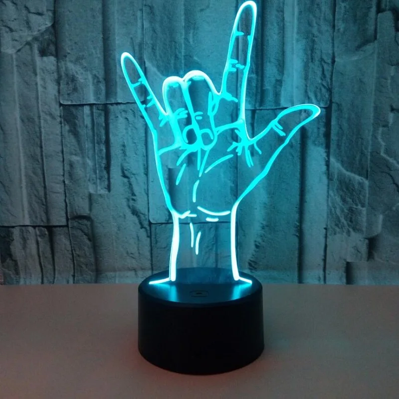 3D Визуальный l love you gesture Ручной знак светодиодный лампа Многоцветный акриловый