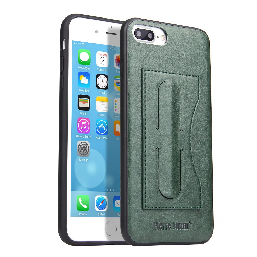 Fierre Shann for iPhone 7 Plus Case Concise PU leather 8 Card Pocket kickstand Back Cover |