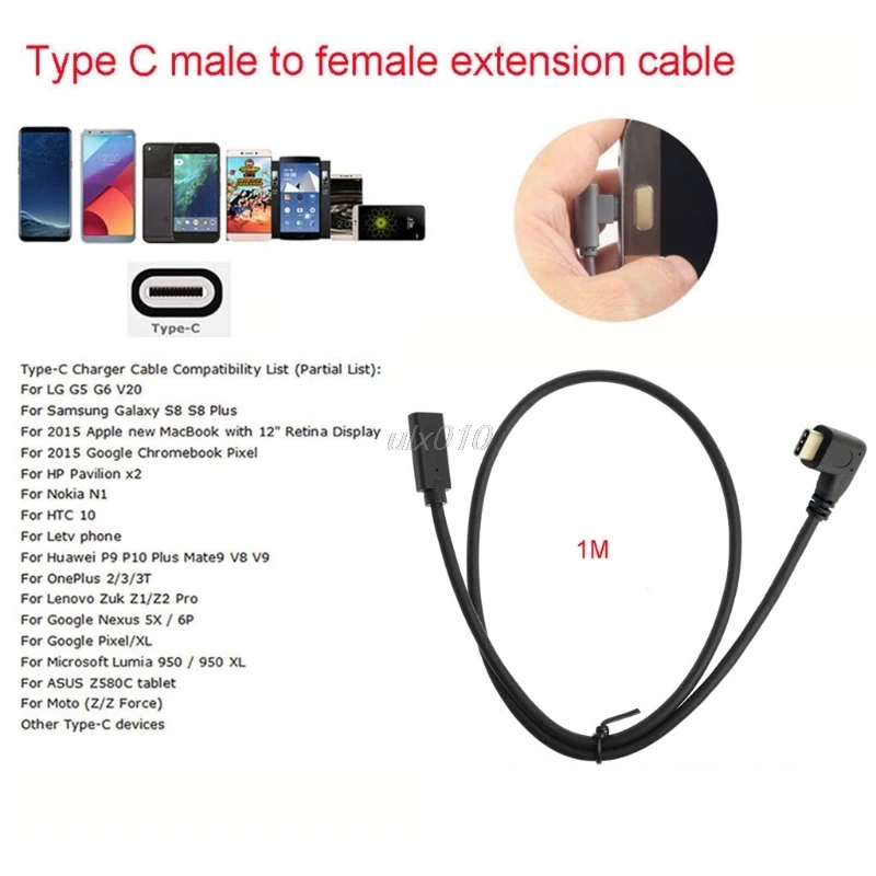 1 м USB 3 Тип C удлинитель для мужчин и женщин 90 градусов правый угол S09 Оптовая