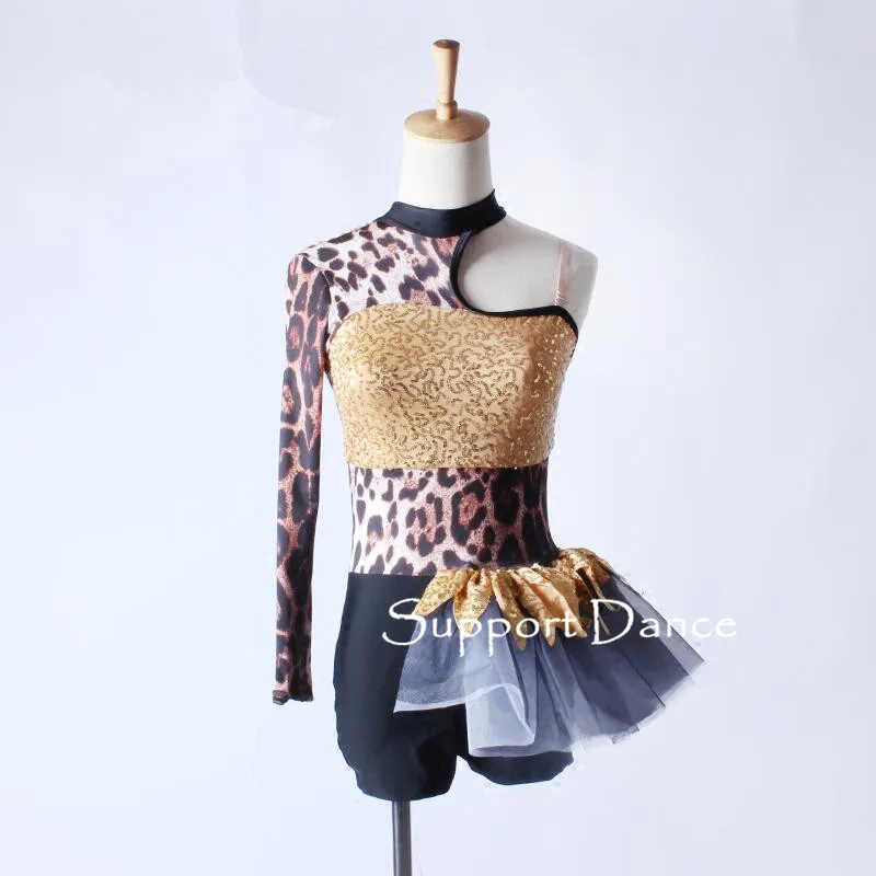Irregular Leopard Print Latin Dress Children Adult Cool Jazz Modern Contemporary Dance Costume C305