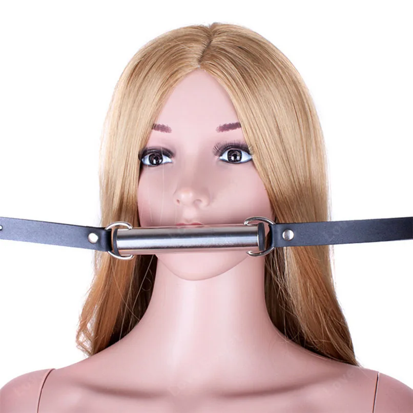 Нержавеющая сталь Твердый Кляп связывание ограничения раб кожа рот хомут