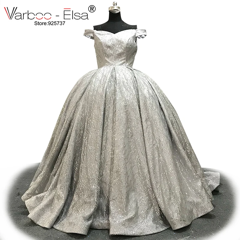 

VARBOO_ELSA vestido de festa Silver Sequined Ball Gown 2021 Sexy Off Shoulder Sweetheart Prom Dress Long Custom Evening Dresses