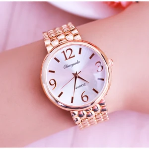 2022 women office ladies rose gold stainless steel luxury quartz wristwatch girls electronic waterproof dress bracelet watches