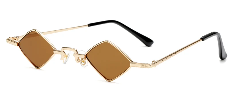 gold with brown Peekaboo ромбовидные солнцезащитные очки, мужские винтажные прозрачные цветные золотые металлические оправы, маленькие солнцезащитные очки для женщин, украшения, красные, синие, желтые - Цвет линз: gold with brown