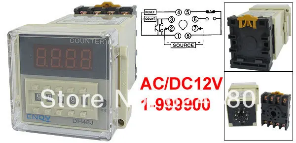 

DH48JA AC DC 12 В 50/60 Гц 1-999900 отсчет цифровой программируемый счетчик реле Панель Крепление w 8 розетка для круглых штырей база