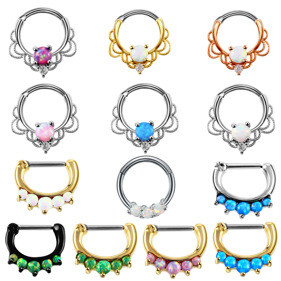 

1PC Hinged Nose Septum Hoop Rings 16G Daith Rook Tragus Rings Piercing Opal Ear Helix Clicker Cartilage Piercing Fashion Jewelry