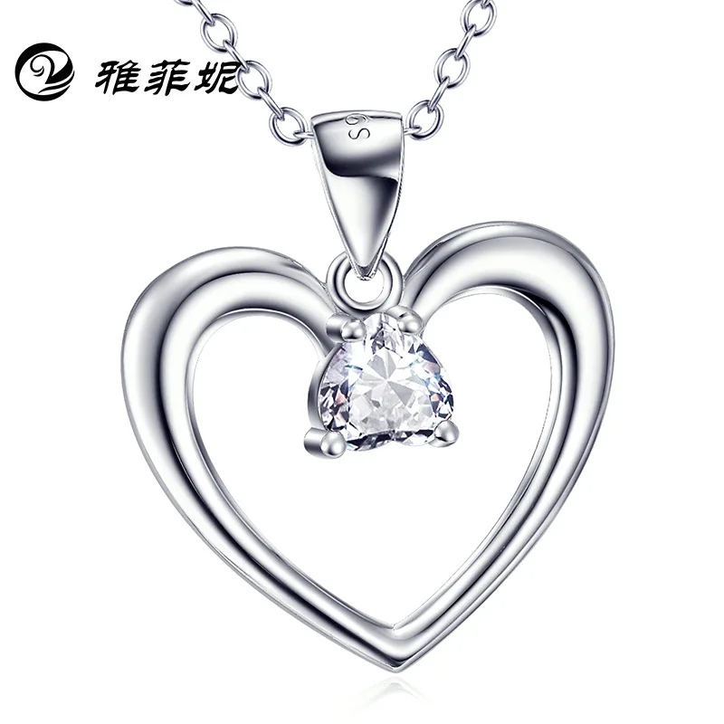 Фото S925 чистое серебро сердце кулон разрывается с цирконием ожерелье скорость