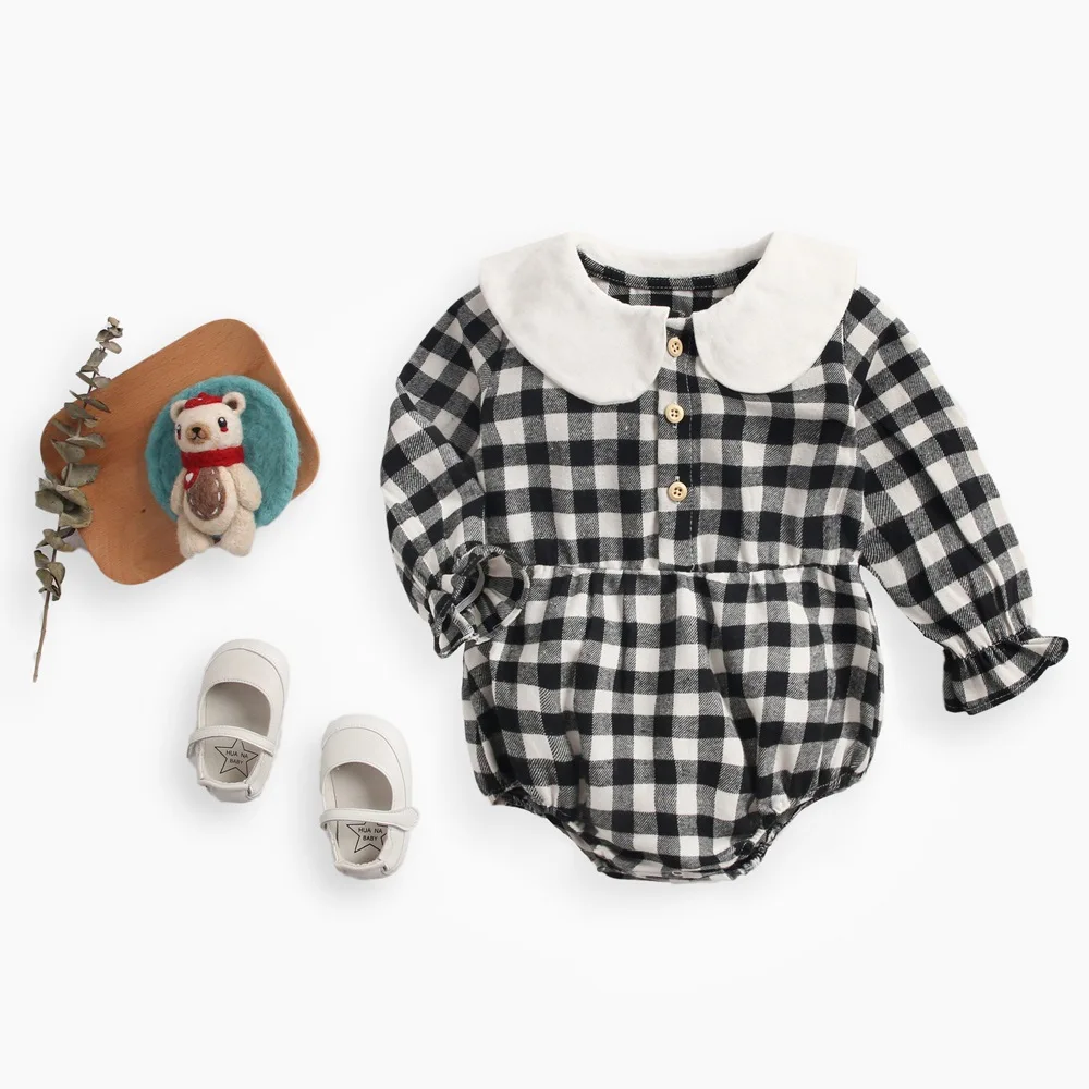 Baby clothes 2019 Spring plaid Romper Onesies Doll Collar Newborn Clothes New born Girl | Детская одежда и обувь