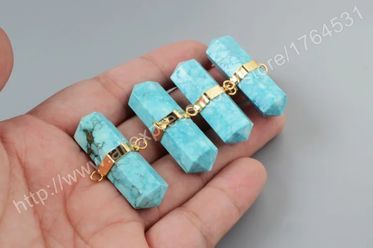 BOROSA Золотой шестигранник Druzy Blue Howlite камень граненый разъем двойной Bails Drusy кулон для модных ювелирных изделий G1010