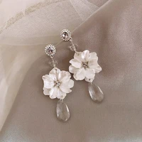 dominated the new 2019 vintage flower small pure and fresh and fashion contracted crystal long women drop earrings