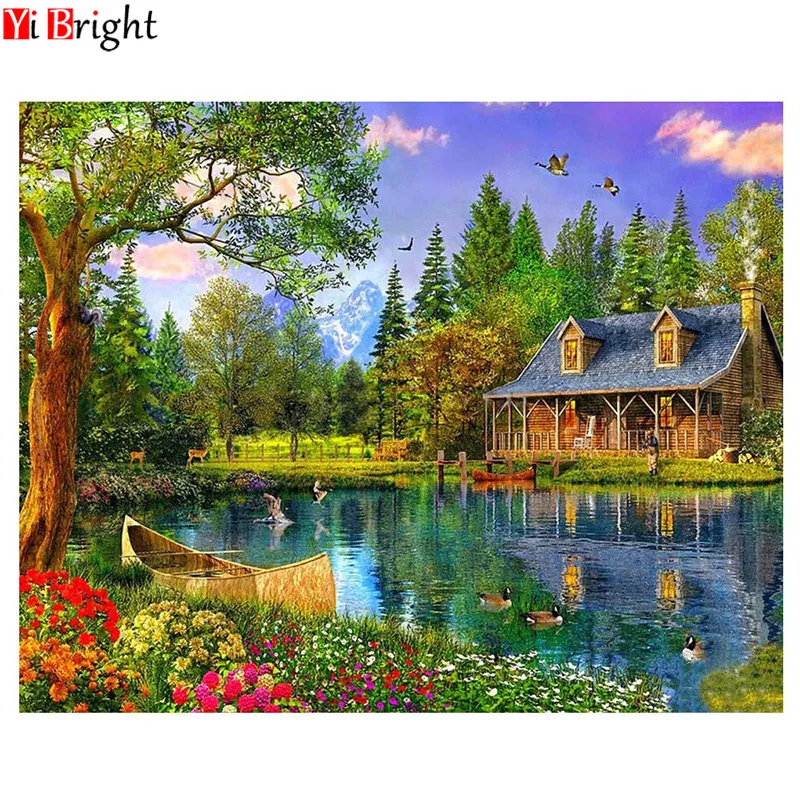 Diamond Embroidery Scenic Cross Stitch Full Square Painting Tree Diamonds Mosaic Needlework Patterns Rhinestone Decor | Дом и сад