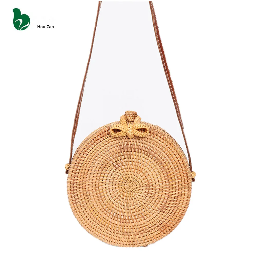 Круглая Соломенная женская ручная сумка из ротанга Женская плетеная пляжная