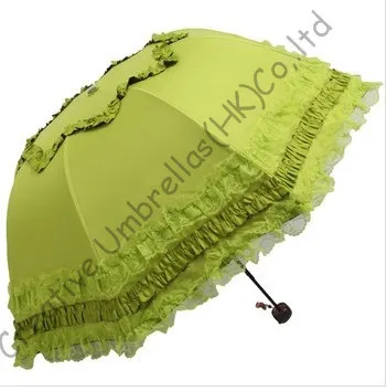 

UPF>50+ Arched princess umbrellas,8 ribs,three fold black coating 2 times ,windproof,border lacing,l bag parasol,UV protecting