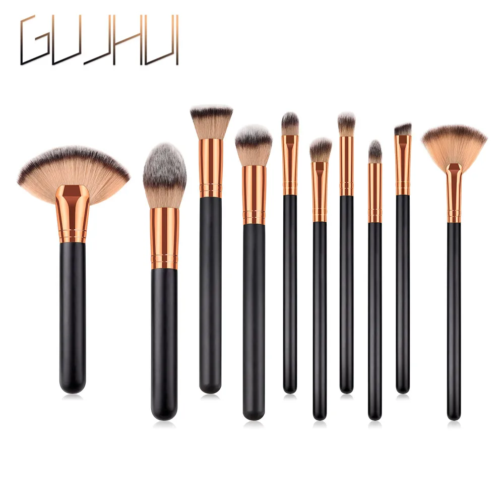 Gujhui Профессиональный Pincel de maquillaje 10 шт. модные деревянные Косметические кисти для