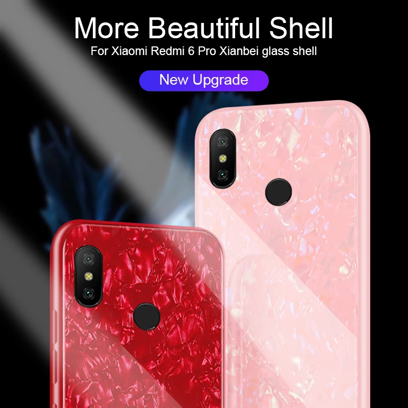For Xiaomi Redmi 6A Case Luxury Tempered Glass Back Cover Soft Frame Shockproof Phone Skin for Xiomi a6 6 note pro | Мобильные