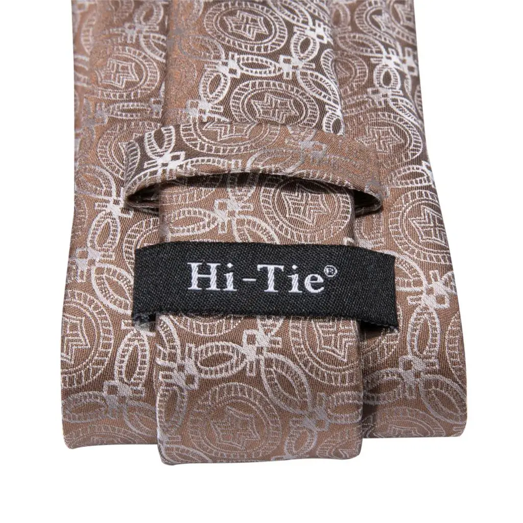 Hi-Tie Luxury Silk Men's Fashion Brown Floral Necktie Handkerchief Cufflinks Set Wedding Party Business Tie C-3086 | Аксессуары для
