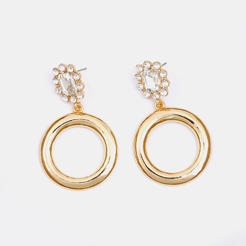 LWONG Gold Color Thick Circle Earrings for Women Clear Rhinestone Crystal Bohemian Boho Valentine's Day Gifts | Украшения и