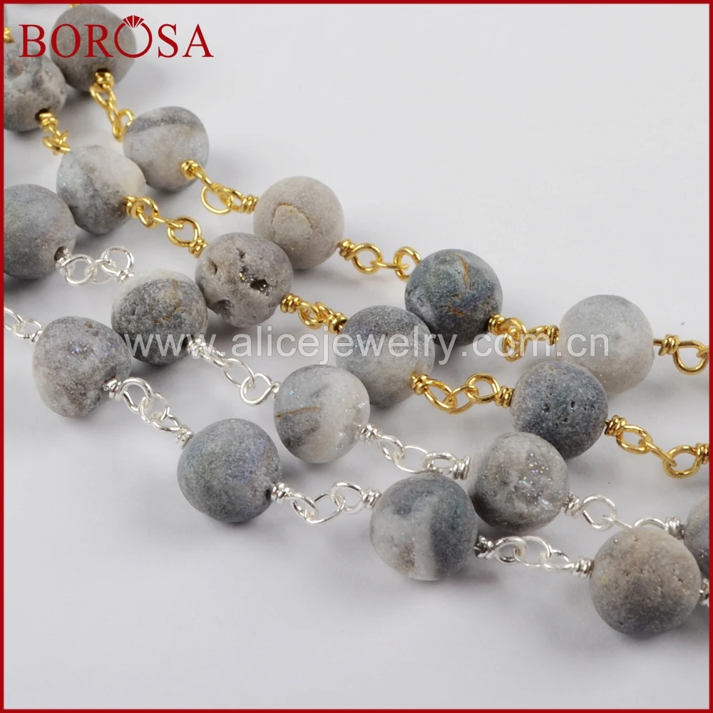 BOROSA новые золотые или Серебристые 8 мм круглые агаты из титана AB Druzy бисерные
