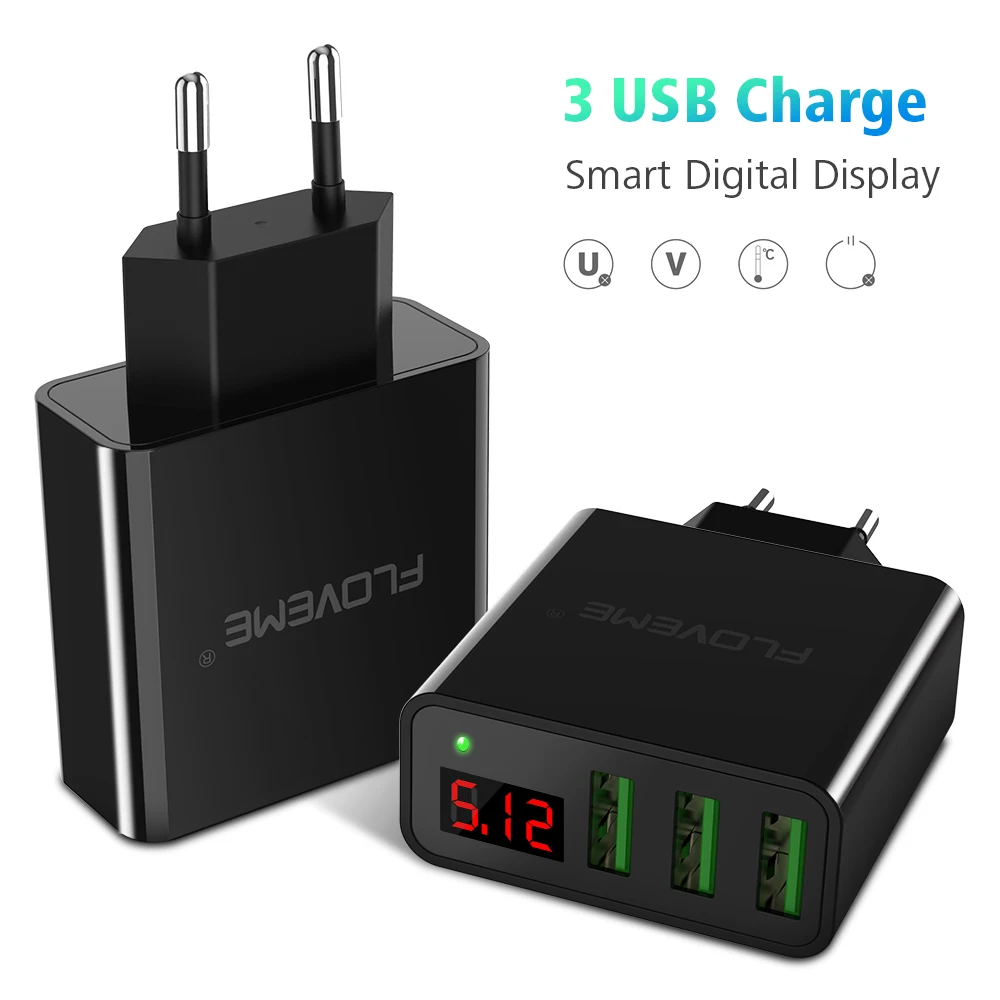 Зарядное устройство FLOVEME с USB портами и светодиодным дисплеем 3 А|Зарядные