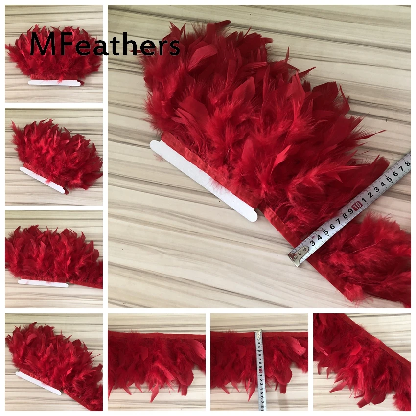 Wholesale 10Meters Dyed Red Turkey feather fringe trims 10-15cm 4-6inches chandelle marabou trimming skirt dress | Дом и сад