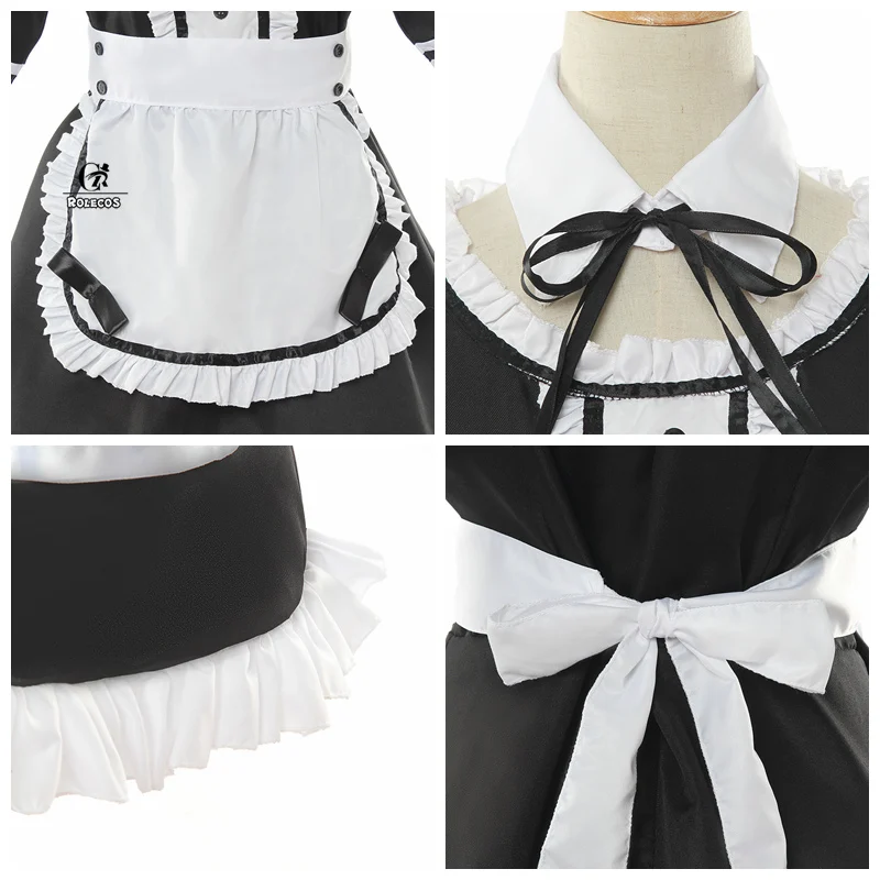 

ROLECOS Women Apron Dress Maid Costume Girl Cafe Uniform Dress Maid Outfit for Women Summer Dress with Stocking