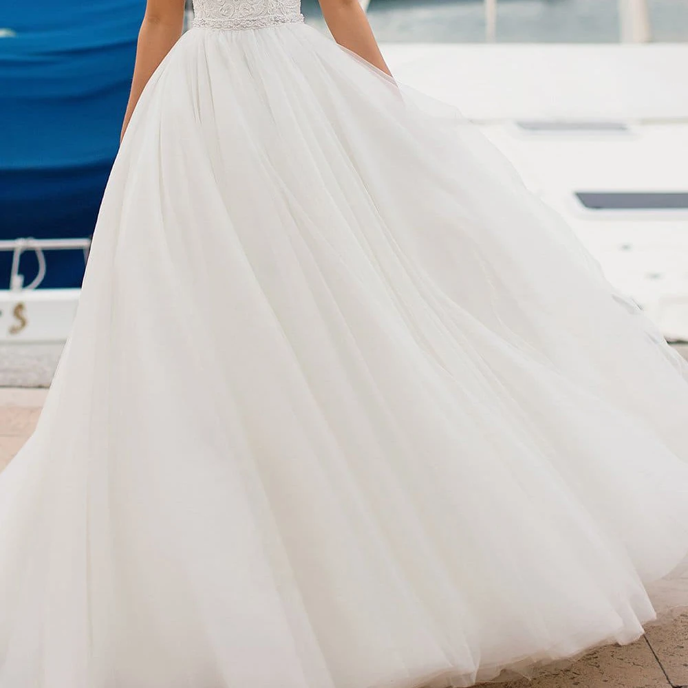 Элегантные милые Свадебные платья с корсетом с жемчугом Vestidos de Novia белый/слоновая кость Тюль аппликация Индивидуальные свадебное платье