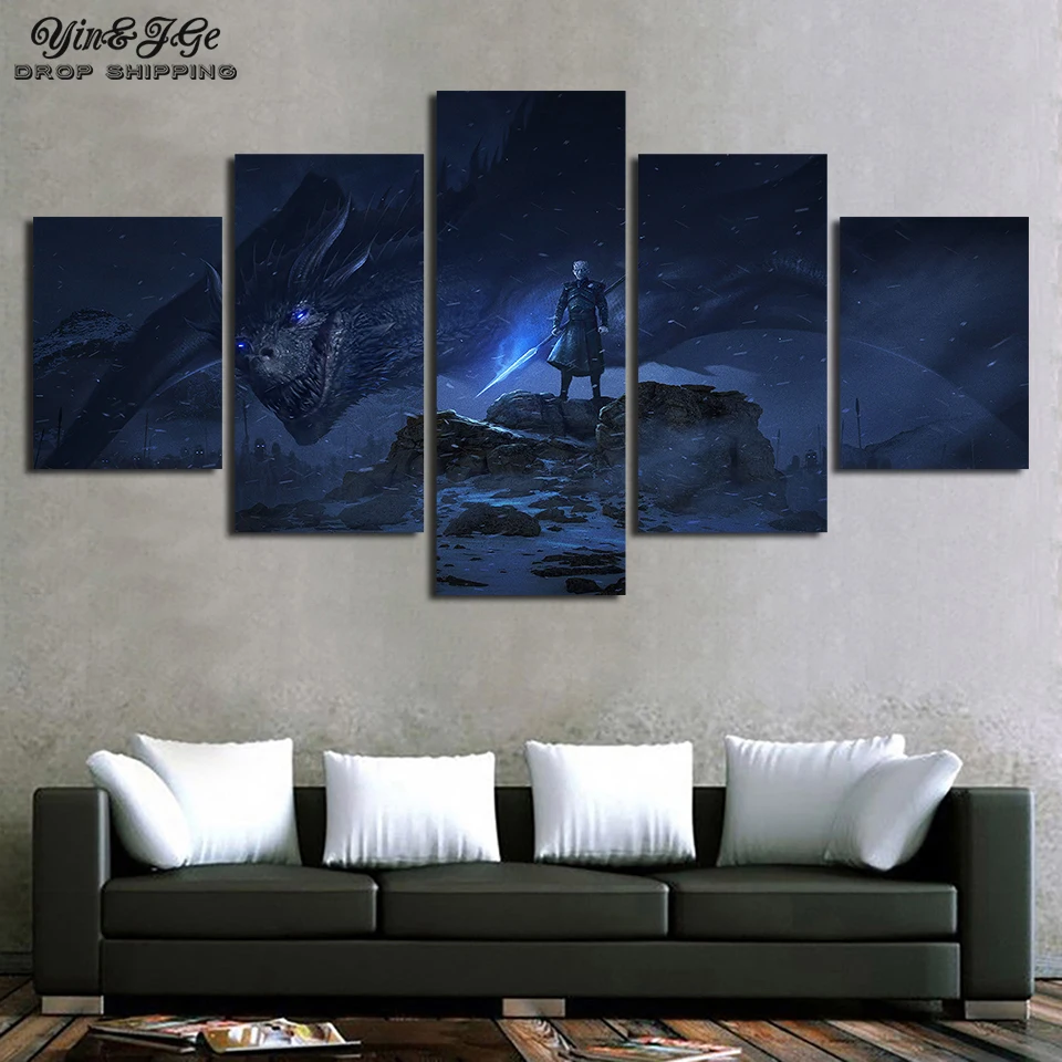 Modular Artworks 5 Piece Dragon Night King Game of Thrones Movie Poster A Song Ice and Fire Wall Decor Canvas Painting | Дом и сад