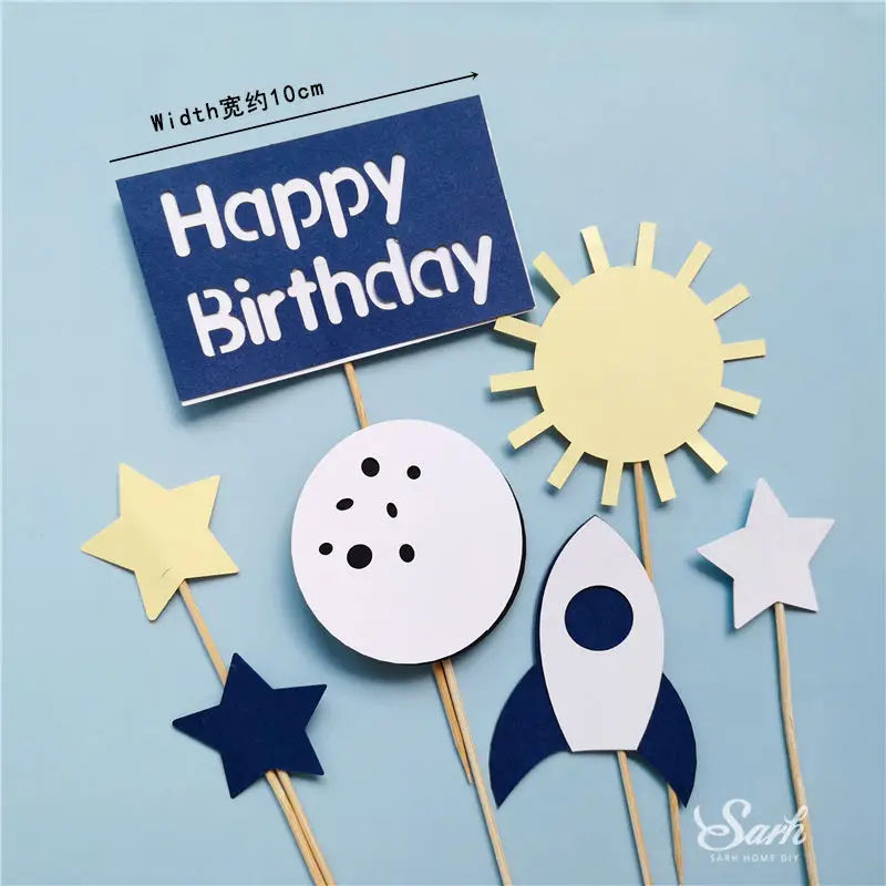 Birthday topper set Ins ракета Белое Облако торт Топпер подвеска в виде космонавта и планеты украшения с днем рождения Детские вечерние принадлежности для выпечки прекрасные подарки - Цвет: Birthday topper set