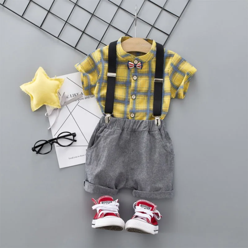 Hot sale brand boys clothing children summer boy clothes sets kids fashion cotton plaid t-shirts+shorts 2pcs tracksuit 1-4T | Детская