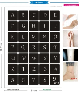 35 дизайновнабор, боди-арт, трафареты для краски, аэрография блеск, трафарет для татуировок, буквы, цифры, маленький узор, похор, тату