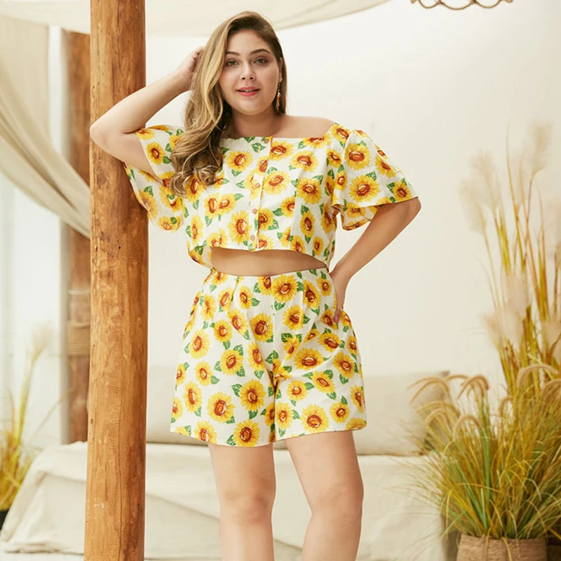 Комплект из двух предметов WHZHM свободный Пляжный топ с цветочным принтом и