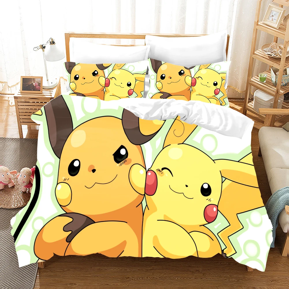 Pokemon Cartoon anime 3d bedding set Duvet Covers Pillowcases pikachu 3pcs Anime comforter bedding sets bedclothes bed linen