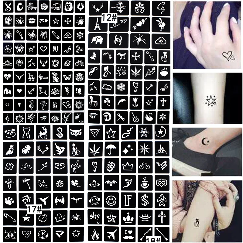 175pcs Small Airbrush Tattoo Stencils For Women Kids Drawing Template Henna Tattoo Stencil For Paiting Glitter Tattoos 4 Sheet