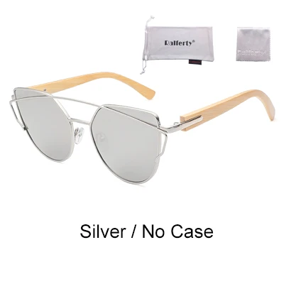 Silver - No Case Ralferty бамбуковые женские солнцезащитные очки ретро кошачий глаз розовый Винтаж солнцезащитные очки UV400 дерево солнцезащитных очков новое качество очки Oculo K1585 - Цвет линз: Silver - No Case