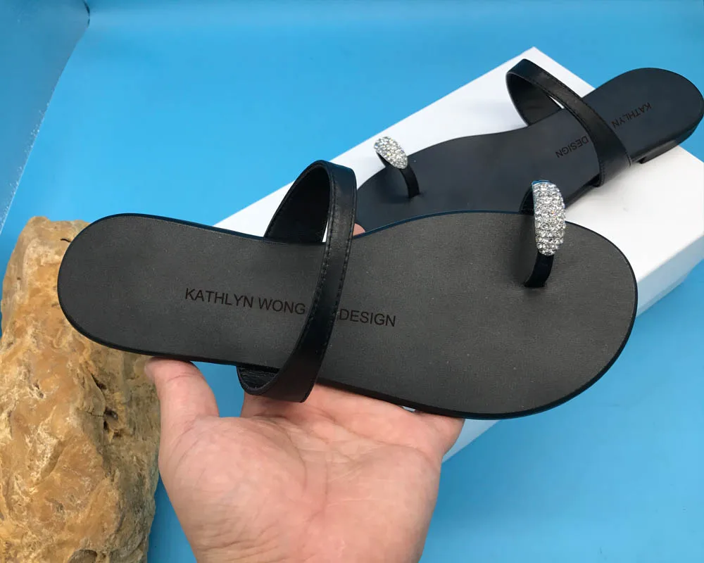 Женские шлепанцы из натуральной кожи KATHLYN WONG коровьей с кристаллами|cow leather slippers|cow