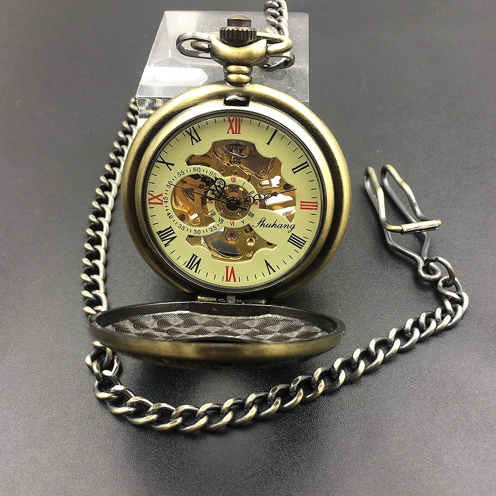 Doule римские цифры полый корпус бронзовый тон Античный стиль ручной Ветер