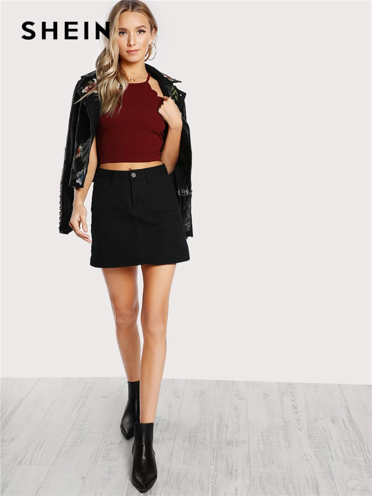 SHEIN Кроп Топ С Фестонами, Топ На Бретельках, Стильный Топ В Стиле Кэжуал