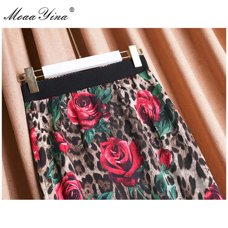 MoaaYina Леопард Роуз Floral-Print пакет ягодицы пикантная элегантная юбка высокого качества хлопковая юбка