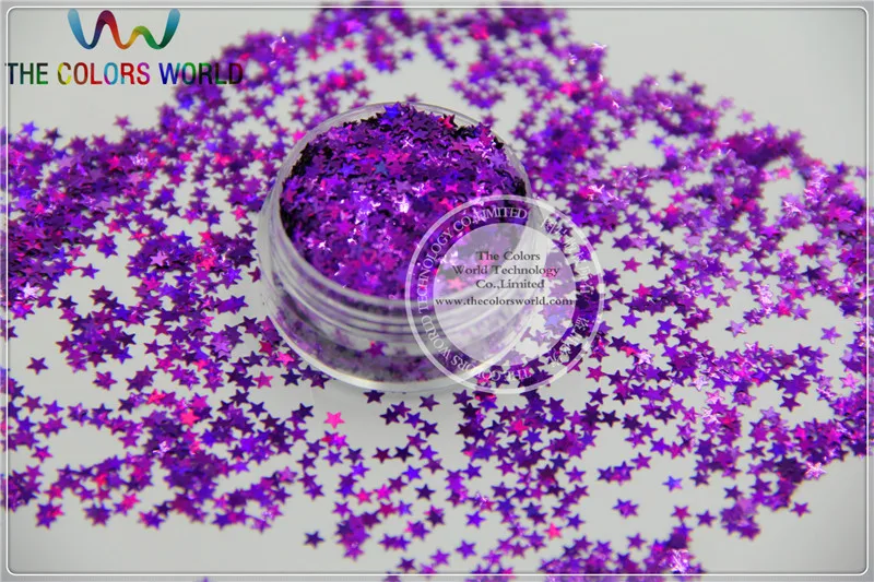 

LM-8 Size 3 mm laser holographic Purple color Glitter paillette Stars shape spangles for Nail Art DIY supplies1pack=50g