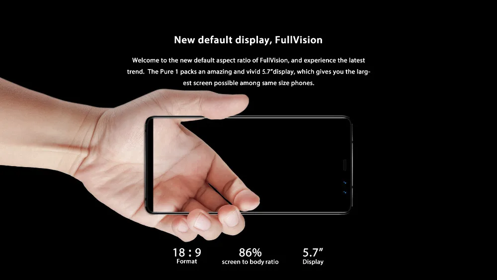 M-Horse Pure 1 4 Cameras Smartphone 3GB RAM 32GB ROM 5.7'' 1440x720 18:9 Ratio Screen Fingerprint ID Android 7.0 4G Mobile Phone |